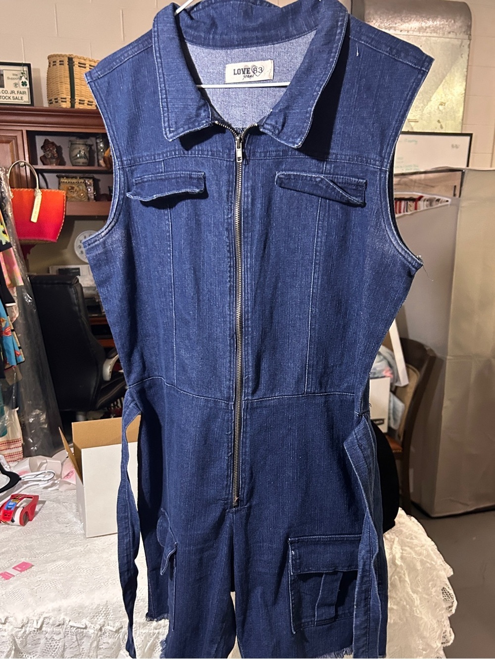 Love Dark Indigo Denim Zip-Front Jumpsuit